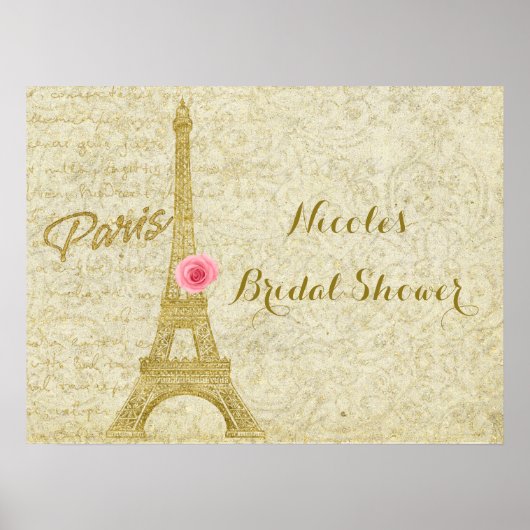 Paris Eiffel Tower Gold & Pink Elegantes Banner Poster (Vorne)
