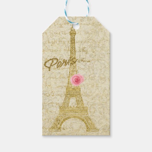 Paris Eiffel Tower Gold & Pink Elegantes Geschenk  Geschenkanhänger (Vorderseite)