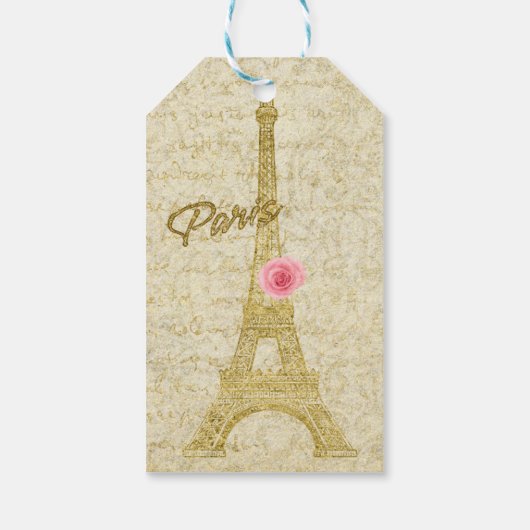 Paris Eiffel Tower Gold & Pink Elegantes Geschenk  Geschenkanhänger (Rückseite)