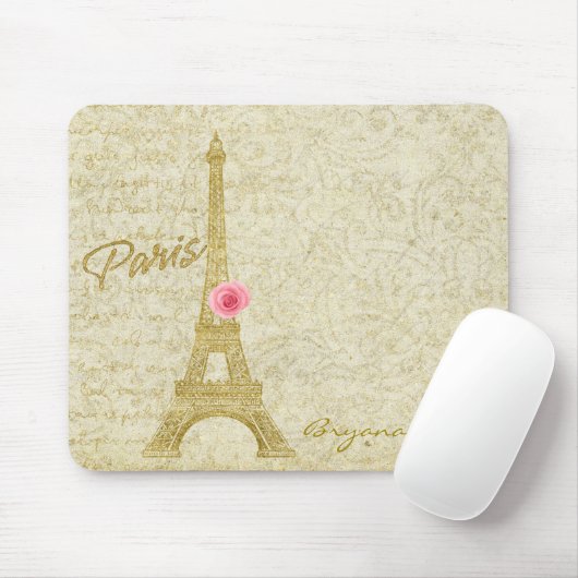 Paris Eiffel Tower Gold & Pink Elegantes Mauspad (Mit Mouse)