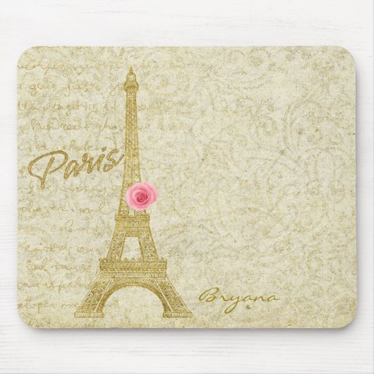 Paris Eiffel Tower Gold & Pink Elegantes Mauspad (Vorne)