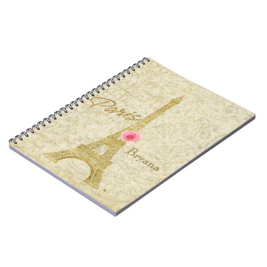 Paris Eiffel Tower Gold & Pink Elegantes Notebook Notizblock (Linke Seite)