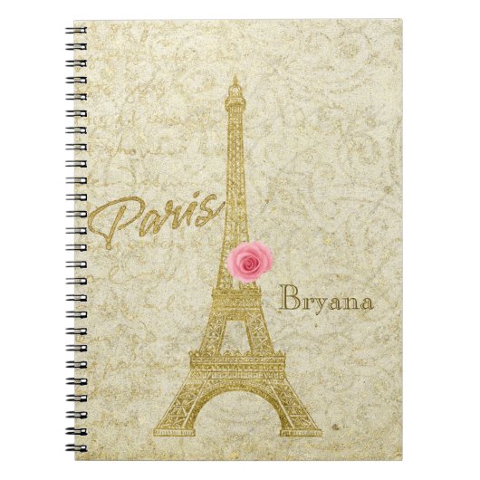 Paris Eiffel Tower Gold & Pink Elegantes Notebook Notizblock (Vorderseite)