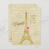 Paris Eiffel Tower Gold & Pink SAVE THE DATE Ankündigungspostkarte (Vorne/Hinten)