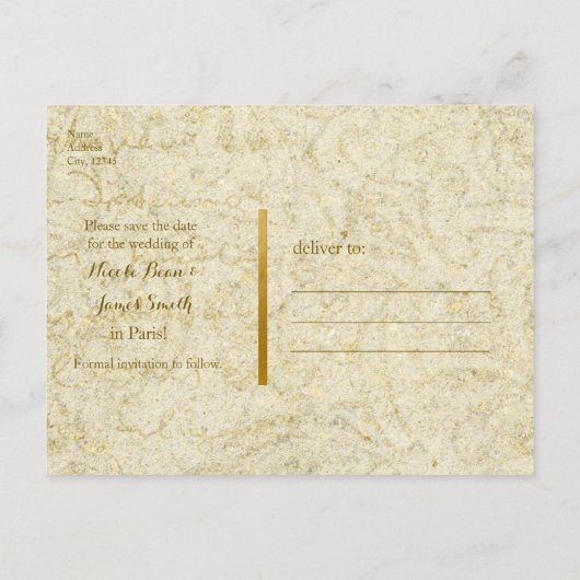 Paris Eiffel Tower Gold & Pink SAVE THE DATE Ankündigungspostkarte (Rückseite)