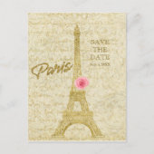 Paris Eiffel Tower Gold & Pink SAVE THE DATE Ankündigungspostkarte (Vorderseite)