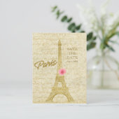 Paris Eiffel Tower Gold & Pink SAVE THE DATE Ankündigungspostkarte (Stehend Vorderseite)