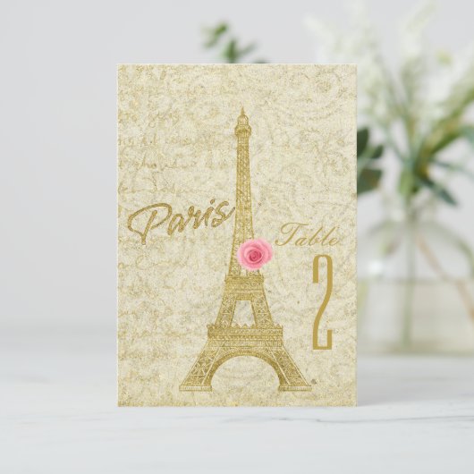 Paris Eiffel Tower Gold & Pink Tischnummer Card (Stehend Vorderseite)