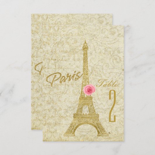 Paris Eiffel Tower Gold & Pink Tischnummer Card (Vorne/Hinten)