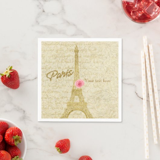 Paris Eiffel Tower Gold & Rosa Elegantes Napkins Serviette (Beispiel)