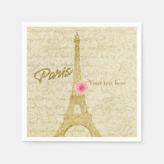 Paris Eiffel Tower Gold & Rosa Elegantes Napkins Serviette (Vorderseite)