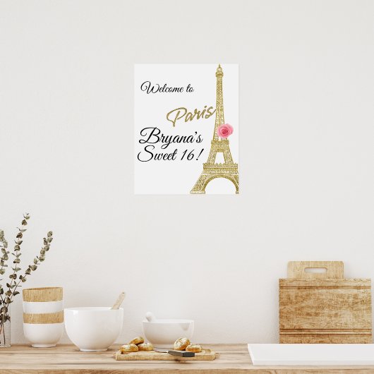 Paris Eiffel Tower Gold Sparkone Rose Frankreich Poster (Küche)