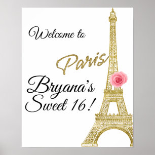 Paris Eiffel Tower Gold Sparkone Rose Frankreich Poster