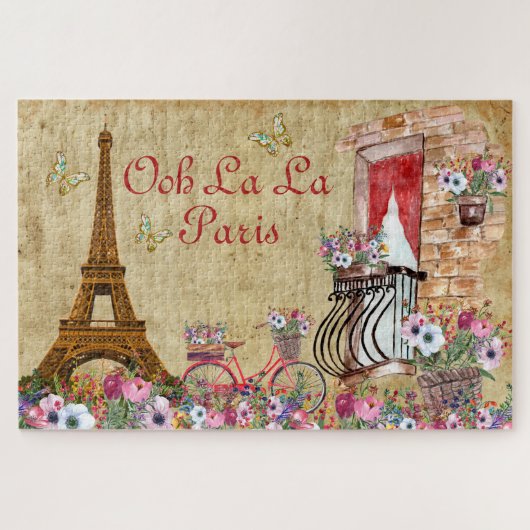 Paris Eiffel Tower Gold Vintage französische Wildb Puzzle (Horizontal)