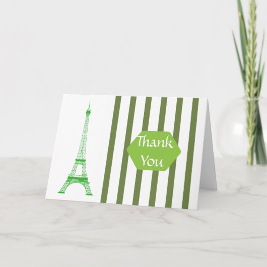 Paris Eiffel Tower Green Stripes Vielen Dank Dankeskarte (Vorderseite)