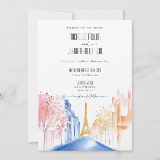 Paris Eiffel Tower Hochzeit in Urlaubsort Einladung (Vorderseite)