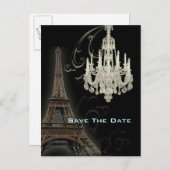 Paris Eiffel Tower Hochzeit speichern Sie das Datu Ankündigungspostkarte (Vorne/Hinten)