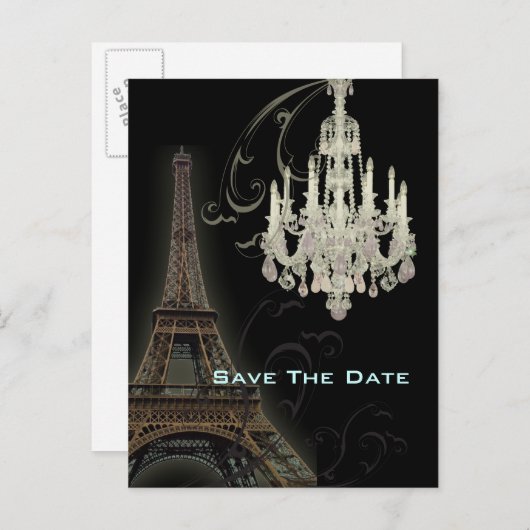 Paris Eiffel Tower Hochzeit speichern Sie das Datu Ankündigungspostkarte (Vorne/Hinten)