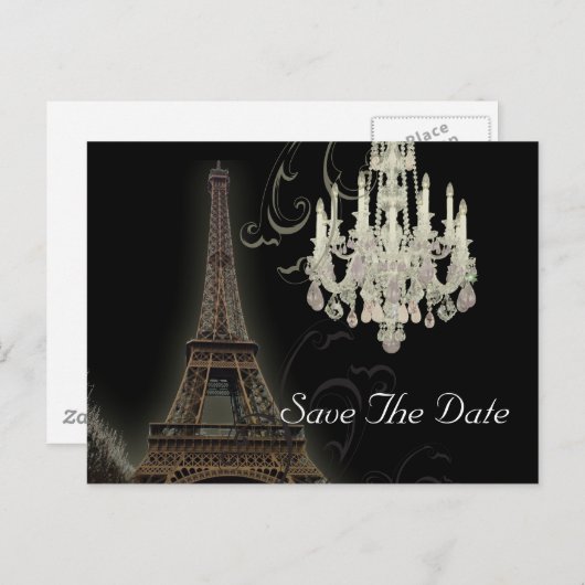 Paris Eiffel Tower Hochzeit speichern Sie das Datu Ankündigungspostkarte (Vorne/Hinten)