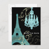 Paris Eiffel Tower Hochzeit speichern Sie das Datu Ankündigungspostkarte (Vorne/Hinten)