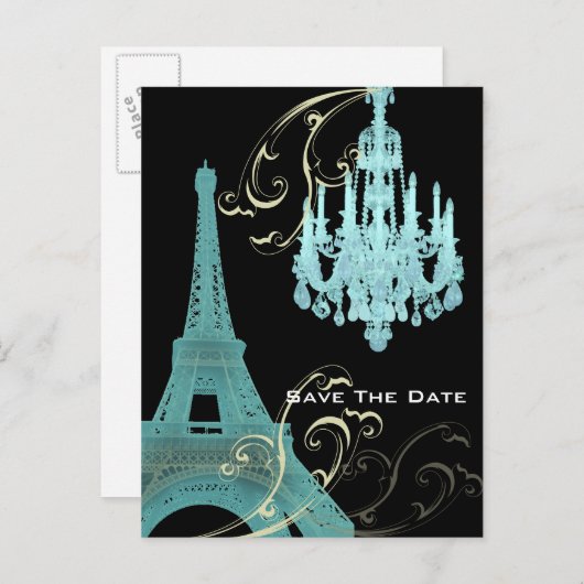 Paris Eiffel Tower Hochzeit speichern Sie das Datu Ankündigungspostkarte (Vorne/Hinten)