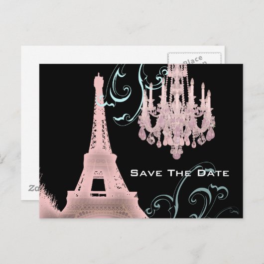 Paris Eiffel Tower Hochzeit speichern Sie das Datu Ankündigungspostkarte (Vorne/Hinten)