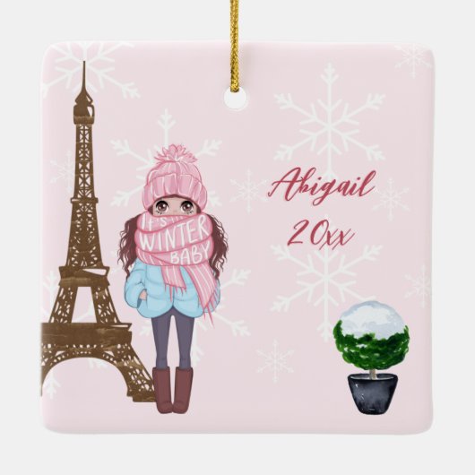Paris Eiffel Tower Hübsch Girl Chic Pink Weihnacht Keramikornament (Rückseite)