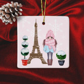 Paris Eiffel Tower Hübsch Girl Chic Pink Weihnacht Keramikornament