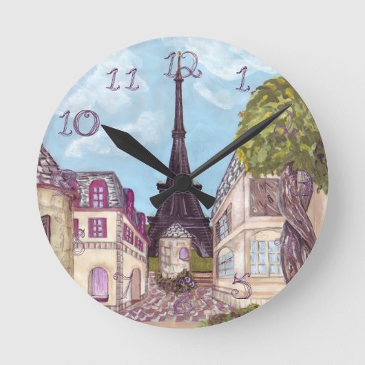 Paris Eiffel Tower inspired clock fabric numbers Runde Wanduhr (Vorderseite)