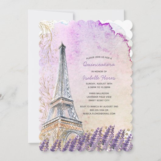 Paris Eiffel Tower Lavender Quinceanera Einladung (Vorderseite)