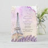 Paris Eiffel Tower Lavender Quinceanera Einladung (Stehend Vorderseite)