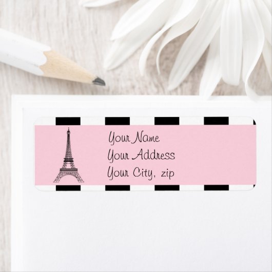 Paris Eiffel Tower Light Pink Schwarz-weiß Labels (Insitu)