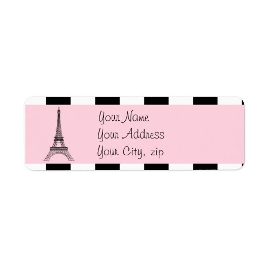 Paris Eiffel Tower Light Pink Schwarz-weiß Labels (Vorne)