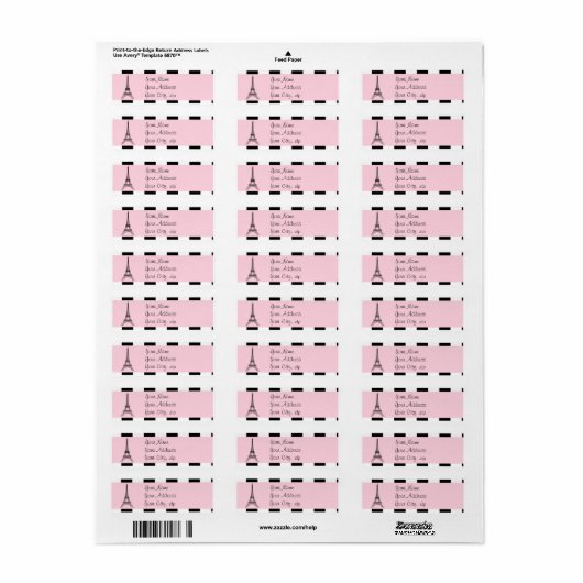 Paris Eiffel Tower Light Pink Schwarz-weiß Labels (Vorne)