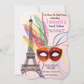 Paris Eiffel Tower Masquerade Sweet 16 Einladung (Vorderseite)