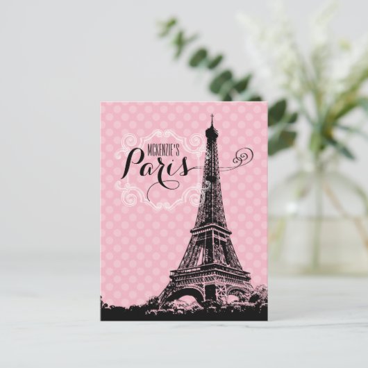 Paris Eiffel Tower Name Postkarte (Stehend Vorderseite)