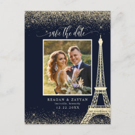 Paris Eiffel Tower Navy Gold Foto Save the Date Ankündigungspostkarte