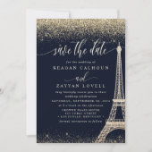 Paris Eiffel Tower Navy Gold Save the Date Card (Vorderseite)