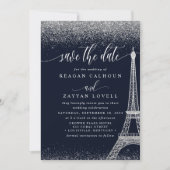 Paris Eiffel Tower Navy Silver Save the Date Card (Vorderseite)