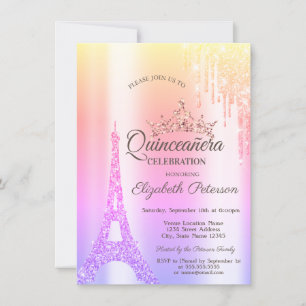 Paris Eiffel Tower, Ombre-Tropfen-Quinceañera Einladung