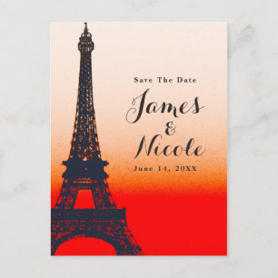 Paris Eiffel Tower Orange Sunset Save the Date Ankündigungspostkarte