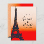 Paris Eiffel Tower Orange Sunset Save the Date Ankündigungspostkarte (Vorne/Hinten)