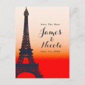 Paris Eiffel Tower Orange Sunset Save the Date Ankündigungspostkarte (Vorderseite)