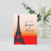 Paris Eiffel Tower Orange Sunset Save the Date Ankündigungspostkarte (Stehend Vorderseite)