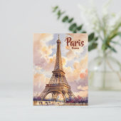 Paris Eiffel Tower Pastel Sunset Watercolor Travel Postkarte (Stehend Vorderseite)