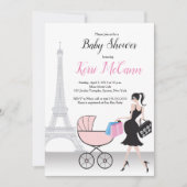 Paris Eiffel Tower Pink Baby Dusche Einladung (Vorderseite)
