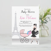 Paris Eiffel Tower Pink Baby Dusche Einladung (Stehend Vorderseite)