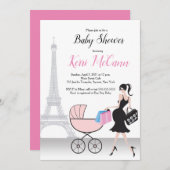 Paris Eiffel Tower Pink Baby Dusche Einladung (Vorne/Hinten)