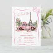 Paris Eiffel Tower Pink Coquette Brautparty Einladung (Stehend Vorderseite)