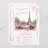 Paris Eiffel Tower Pink Coquette Brautparty Einladung (Vorne/Hinten)